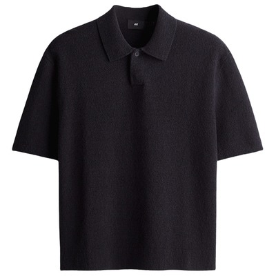 HM男装POLO衫冬季毛巾布下摆收口宽松针织马球衫1281072