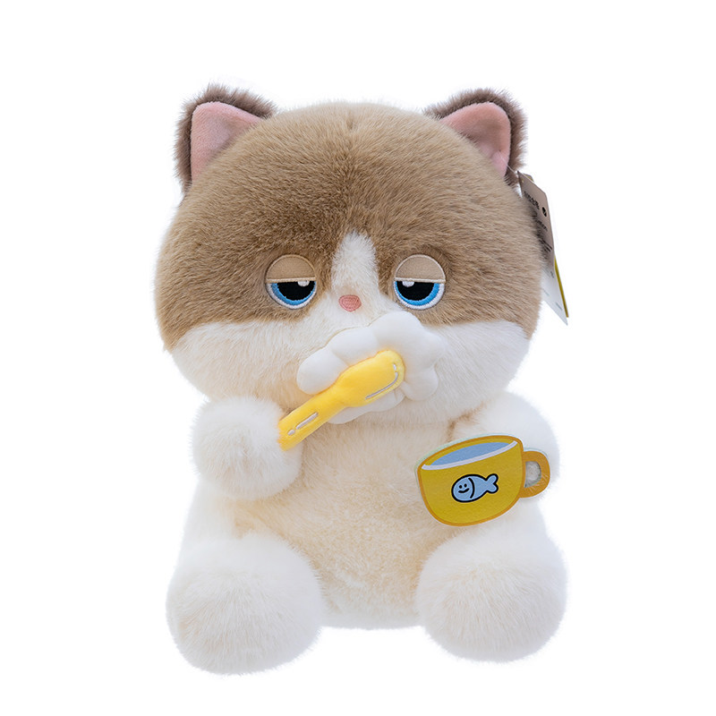 可爱刷牙猫毛绒公仔抱枕女孩搂抱猫咪安抚玩偶儿童生日礼物布娃娃