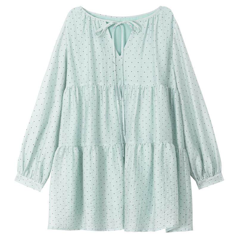 KEIKO [亲肤莱赛尔] 薄荷波曼风小波点连衣裙春季温柔大摆娃娃裙