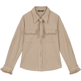 【送领带】妖精的口袋蕾丝边拼接格纹衬衫女2026春新款miu系上衣