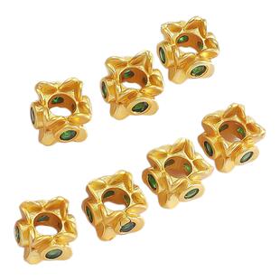 18k哑金保色镶锆石立体5*4mm方形花形方珠隔手链diy手工饰品配件