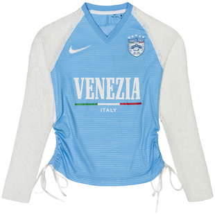 Nike Remake Jerseyfit 威尼斯蓝抽褶收腰蕾丝长袖 女 ENCOMPASS