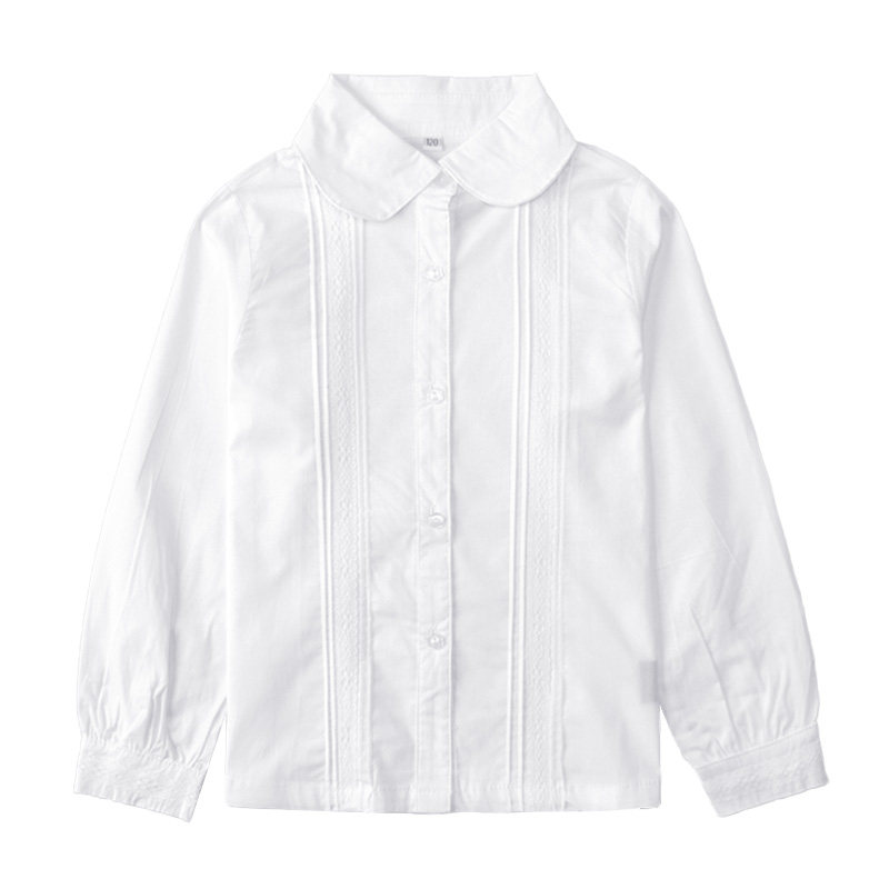 女款白衬衣长袖学生校服双花边