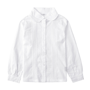 中小学生校服女款白色衬衣学院风净色衬衣女童弹力演出服长袖衬衫