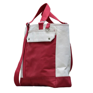 硬挺棉帆布包tote红白拼双肩单肩斜挎手提水洗不掉色装书电脑通勤