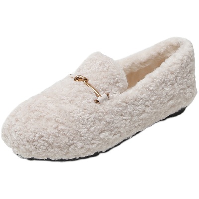 毛毛鞋女冬外穿2025新款百搭羊羔毛豆豆鞋加绒厚底大码女鞋41到43