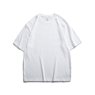 夏季美式重磅厚实纯棉短袖t恤男女士基础款圆领纯色打底衫白色潮