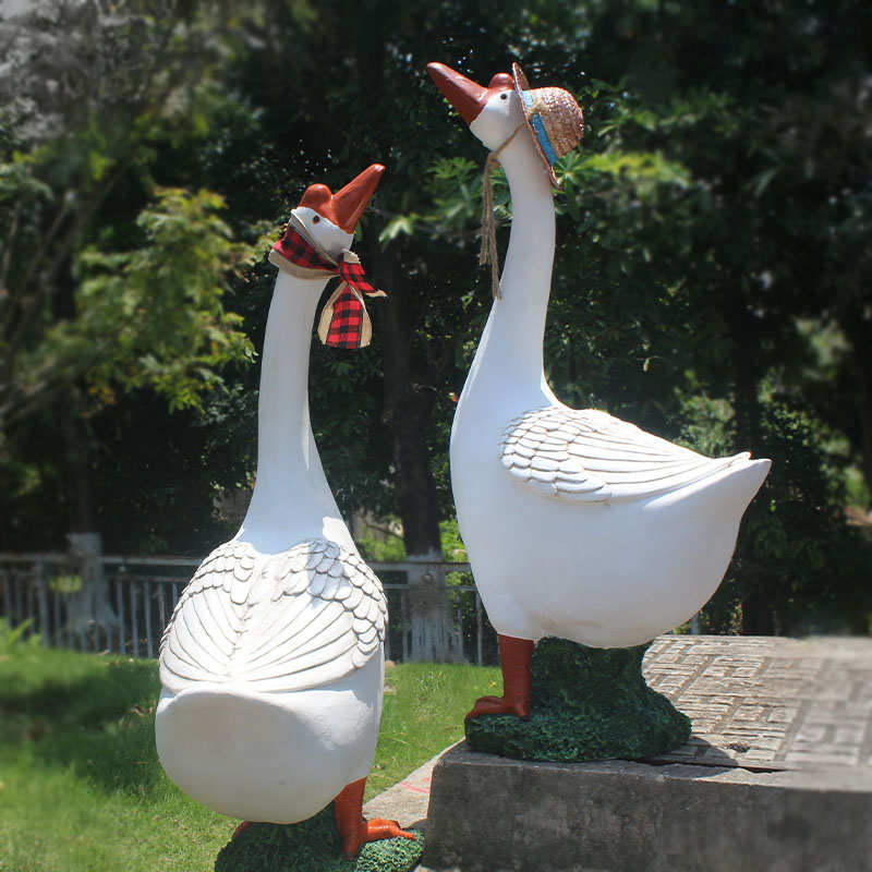 可爱田园风大白鹅树脂落地摆件庭院阳台花园幼儿园温馨布置摆设