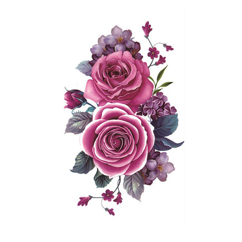 彩色牡丹花纹身贴纸防水女持久性感腿仿真肚子剖腹产遮疤痕彩绘贴