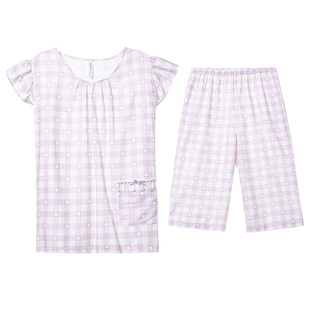 玛伦萨睡衣女款2025新款短袖圆领新款夏季薄款大码女士家居服套装