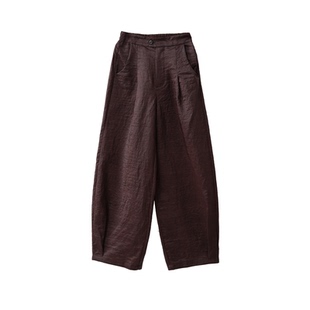 一丝牵100%桑蚕丝香云纱龟纹锥形裤高腰真丝休闲气球裤松紧腰长裤