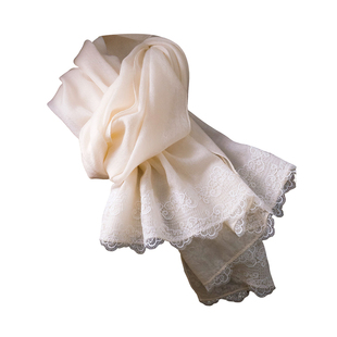 白色山羊绒围巾女士2026新款女款春季轻奢高级感披肩薄款高端蕾丝
