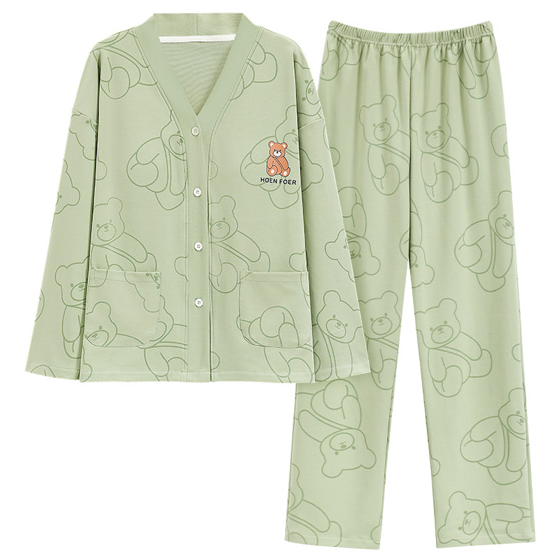 带胸垫一体睡衣女春秋款纯棉长袖和服甜美公主风可外穿家居服套装