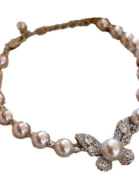 曼塔玫瑰色蝴蝶珍珠手链小众设计