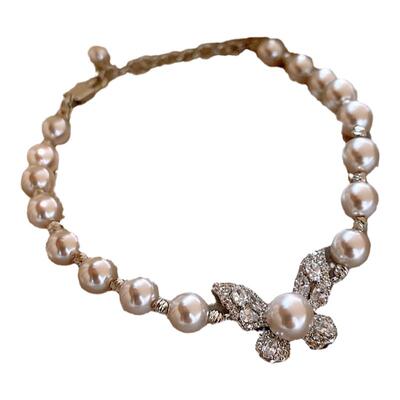 曼塔玫瑰色蝴蝶珍珠手链小众设计