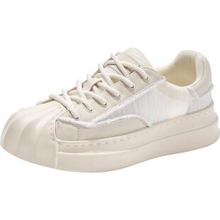 森马男鞋夏季透气网面板鞋2025新款厚底百搭贝壳头运动休闲小白鞋