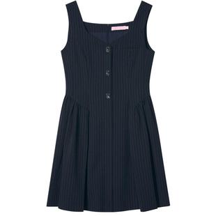 SALT.P可颜v领收腰修身显瘦复古条纹背带裙连衣裙2024秋