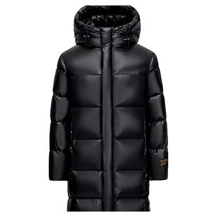 黑色白鹅绒排骨羽绒服中长款过膝加绒加厚修身黑金八格新中式国风