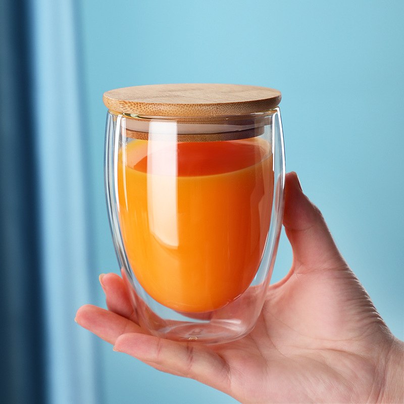 蛋形双层简约玻璃杯高硼咖啡杯耐热透明饮料礼杯硅牛奶果汁水杯赠