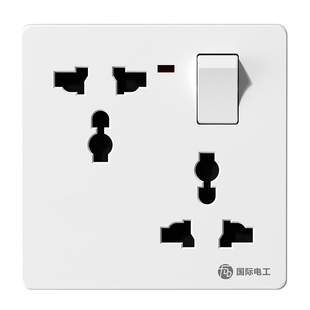 国际通用86型白灰色一开六孔插座暗装10A三三插6孔带开关电源面板