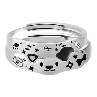 VIVIWELL猫狗世界 小众设计感情侣对戒可爱小猫纯银素圈闺蜜戒指