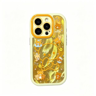 柠檬黄线条轻松小熊适用iPhone17ProMax手机壳卡通小米17pro小众华为mate80不撞款荣耀600软壳Pura90保护套女