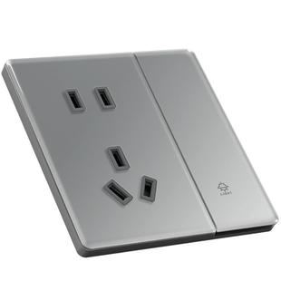 新飞开关插座面板多孔带玻璃家用86型超薄灰白色单双控一开五孔