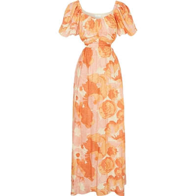 PEONY 春夏女多巴胺海岛度假露背印花平纹布碎花连衣裙