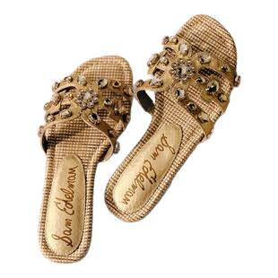 虞书欣同款SAM EDELMAN春夏钻石贝水钻镂空外穿一字凉拖鞋BAY RAY