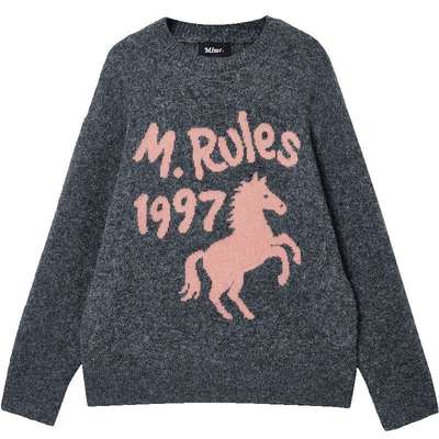 MLMR男装秋冬季节新款时尚百搭潮流针织衫毛衣宽松马海毛双色男女