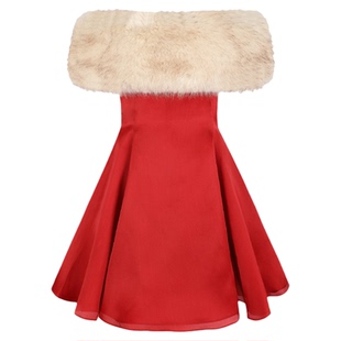 圣诞特辑|冰上芭蕾 浆果红毛领丝绸迷你连衣裙 Selkie collection