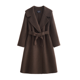 咖啡色双面羊绒大衣女长款2026新款驳领修身显瘦羊毛呢子大衣外套
