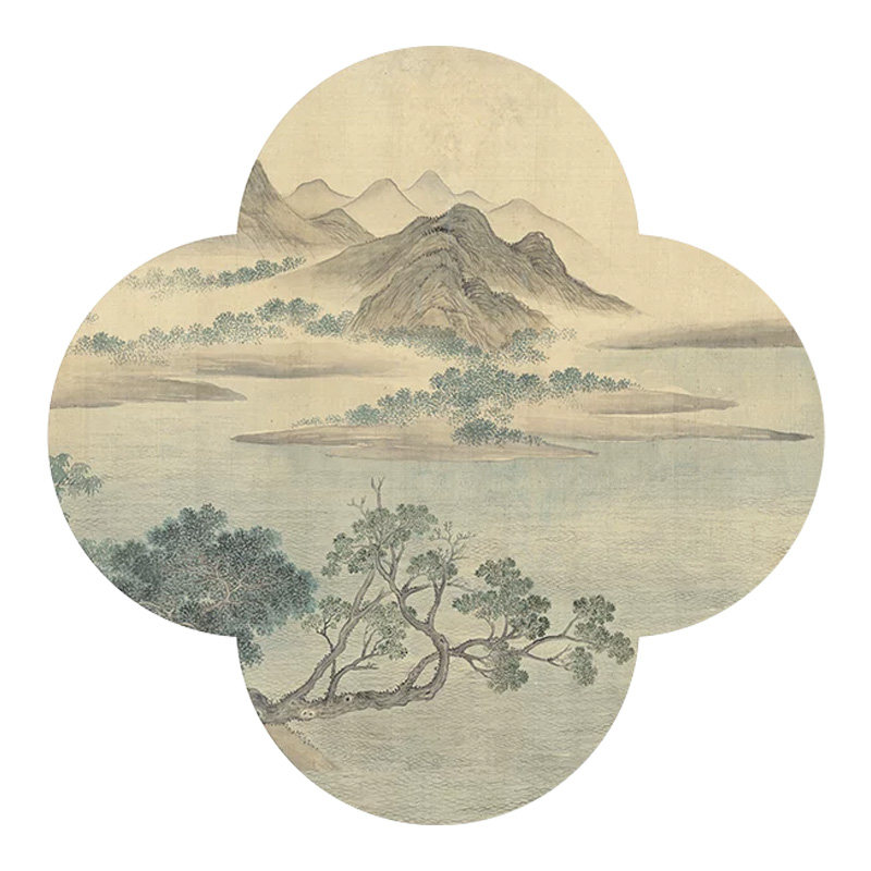 宋氏美学山水自粘贴画新中式玄关梅花形装饰画走廊中国风墙贴壁画