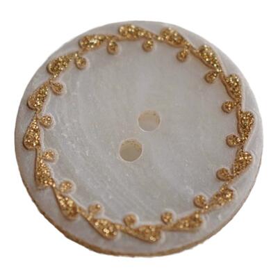 纯净白贝壳金色花环边纽扣