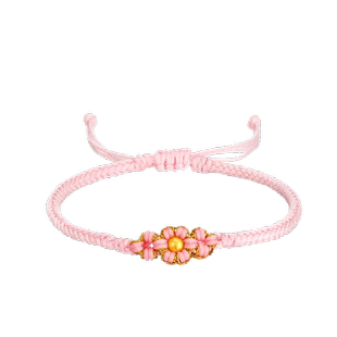 梦金园小桃花黄金转运珠手链小清新花朵足金编绳手绳男女生日礼物