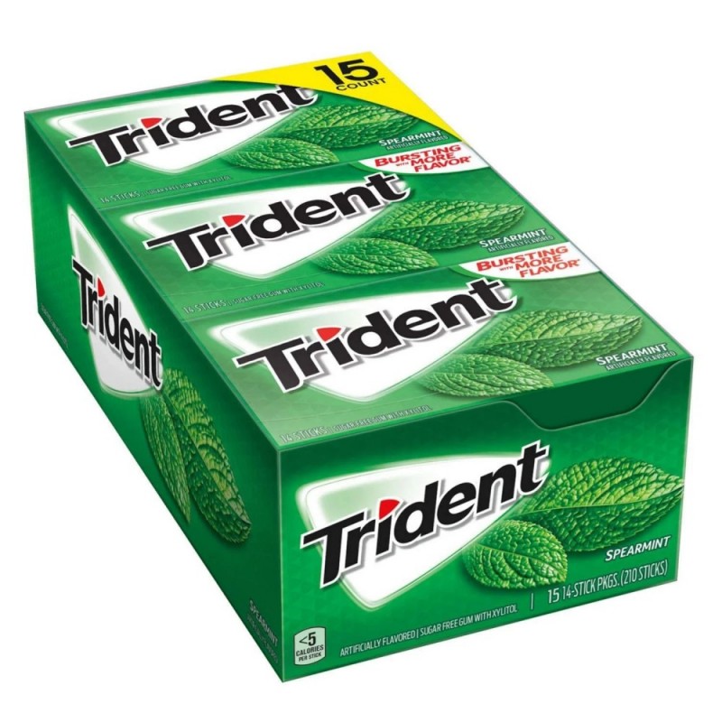 美国原装Trident木糖醇口香糖泡泡糖 一盒15包210片留兰香薄荷
