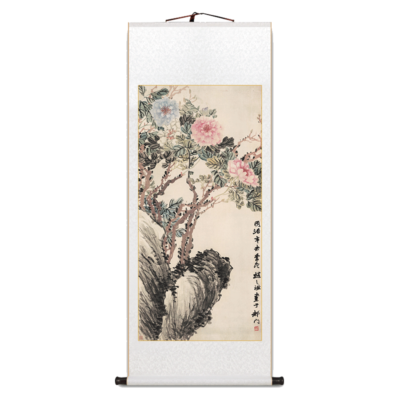 名家牡丹国画卷轴挂画客厅装饰画