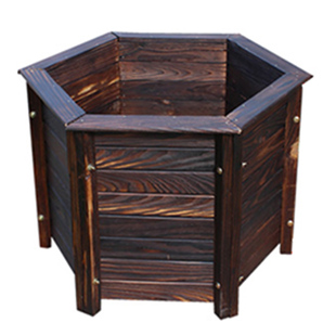 室外木花盆景观防腐碳化木户外木花箱木头六角花槽木制阳台特大号