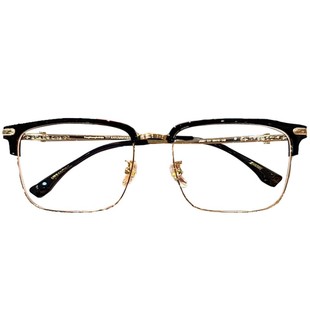 超轻钛架斯文半框眼镜近视男专业可配度数黑色方框大脸眼睛框架女