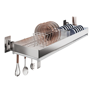 厨房不锈钢多功能置物架壁挂式碗碟沥水架碗盘收纳架上墙沥水碗架