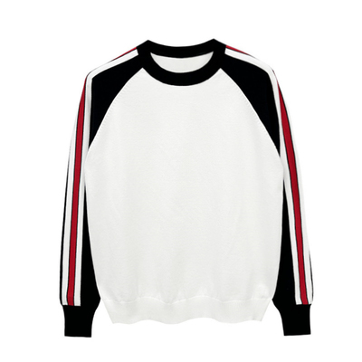 套头针织撞色圆领毛衣休闲运动风