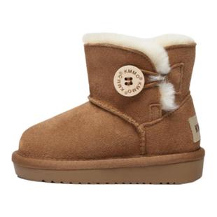 KMMO儿童雪地靴2025新款男孩棉靴子冬季女童短靴防水童鞋皮毛一体