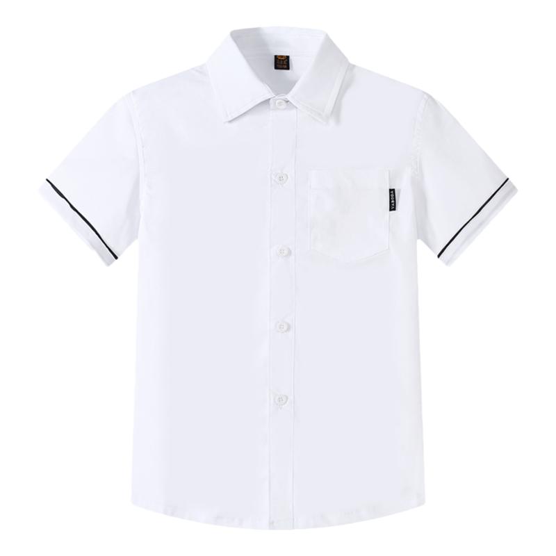 儿童棉衬衫中小学生装校服男女童短袖白色夏季春秋学院礼服