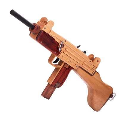 新款乌兹木制模型连发皮筋枪实木