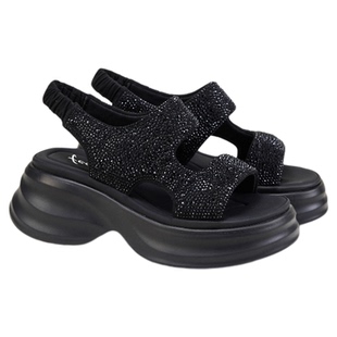 fed厚底运动凉鞋夏季新款女鞋黑色一脚蹬增高凉鞋女款S0421-YA591