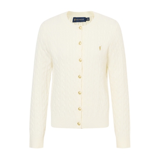 POLOWALK女式长袖针织衫2025秋季新品绞花毛衣内搭圆领开衫上衣