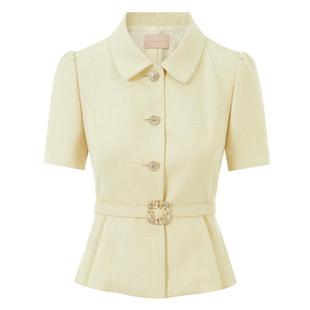 LIME莱茵小香风气质优雅短截上衣米黄色春夏新款翻领短袖外套