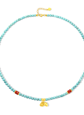 天空蓝高磁原矿绿松石小米珠项链