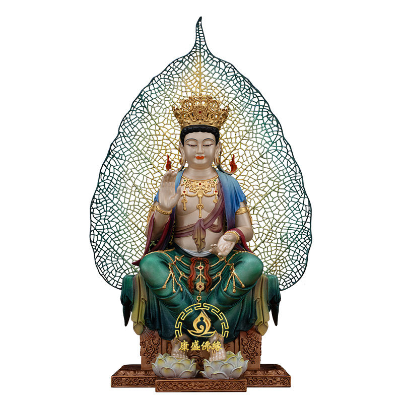 铜一叶天冠弥勒佛像供奉家居摆件