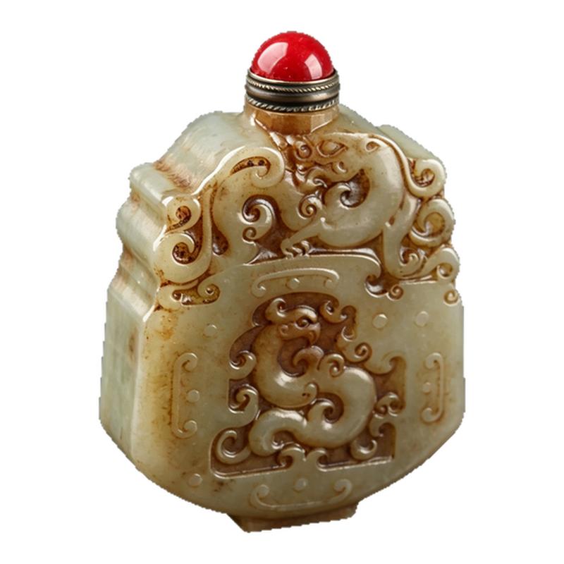 欧说珠宝老和田玉龙凤鼻烟壶
